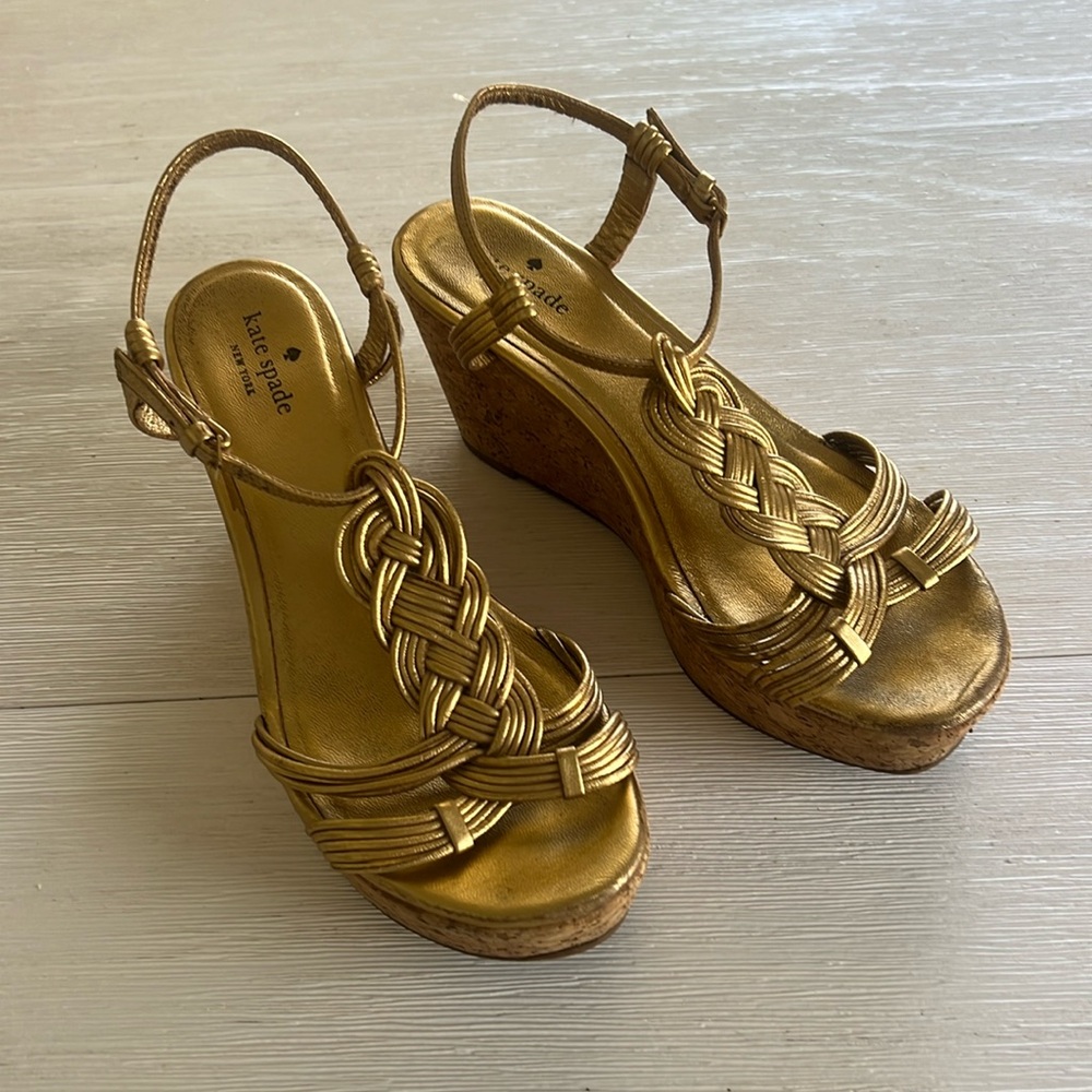 Kate Spade Golden Gladiator Platform Sandals Size 9M